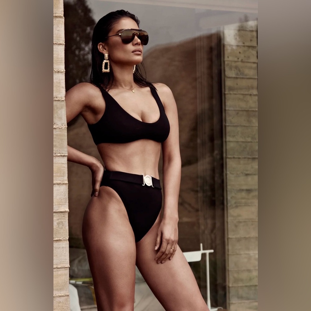 Jluxlabel High Waisted Black Belted Bikini Bottoms - size M